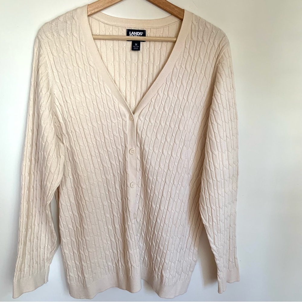 Lands' End Women's Cream Cable Knit Sweater